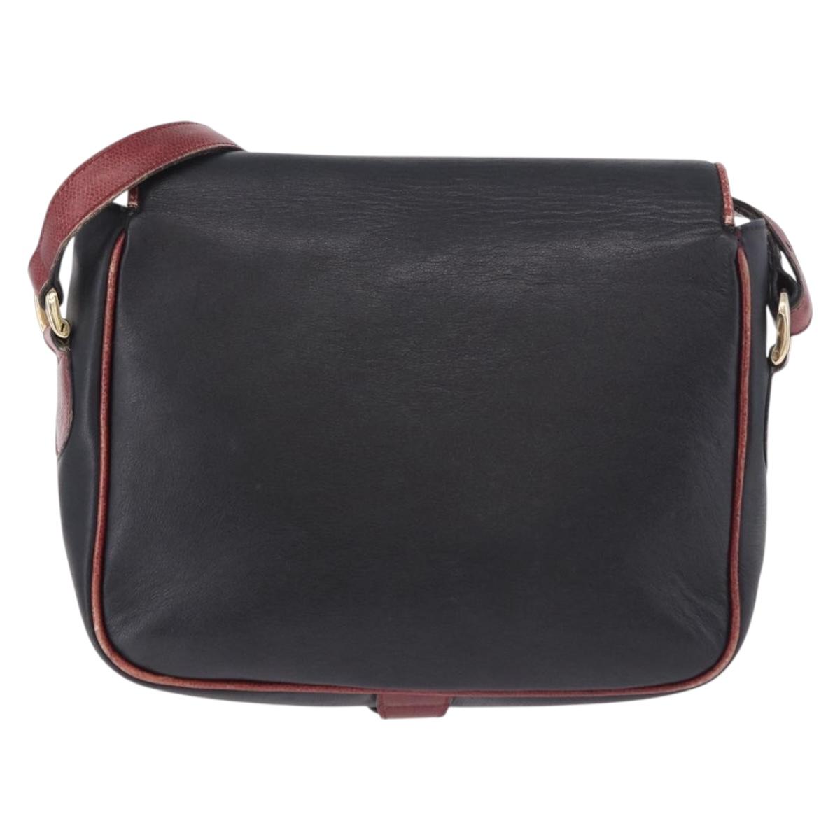 CELINE Shoulder Bag Leather Black Gold Auth gh2064