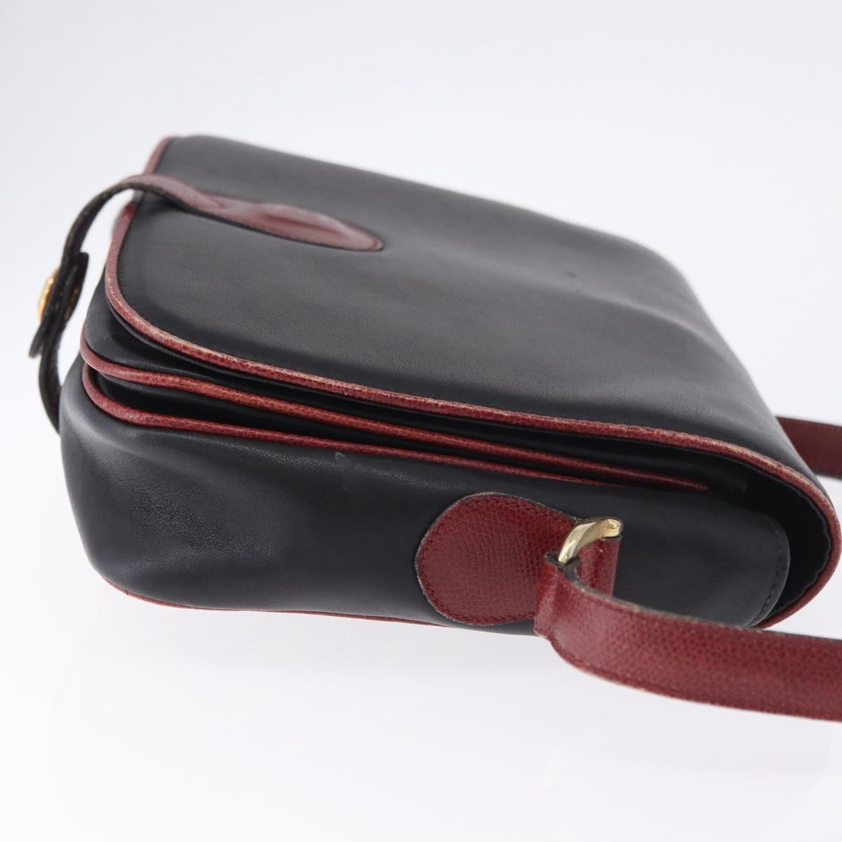 CELINE Shoulder Bag Leather Black Gold Auth gh2064