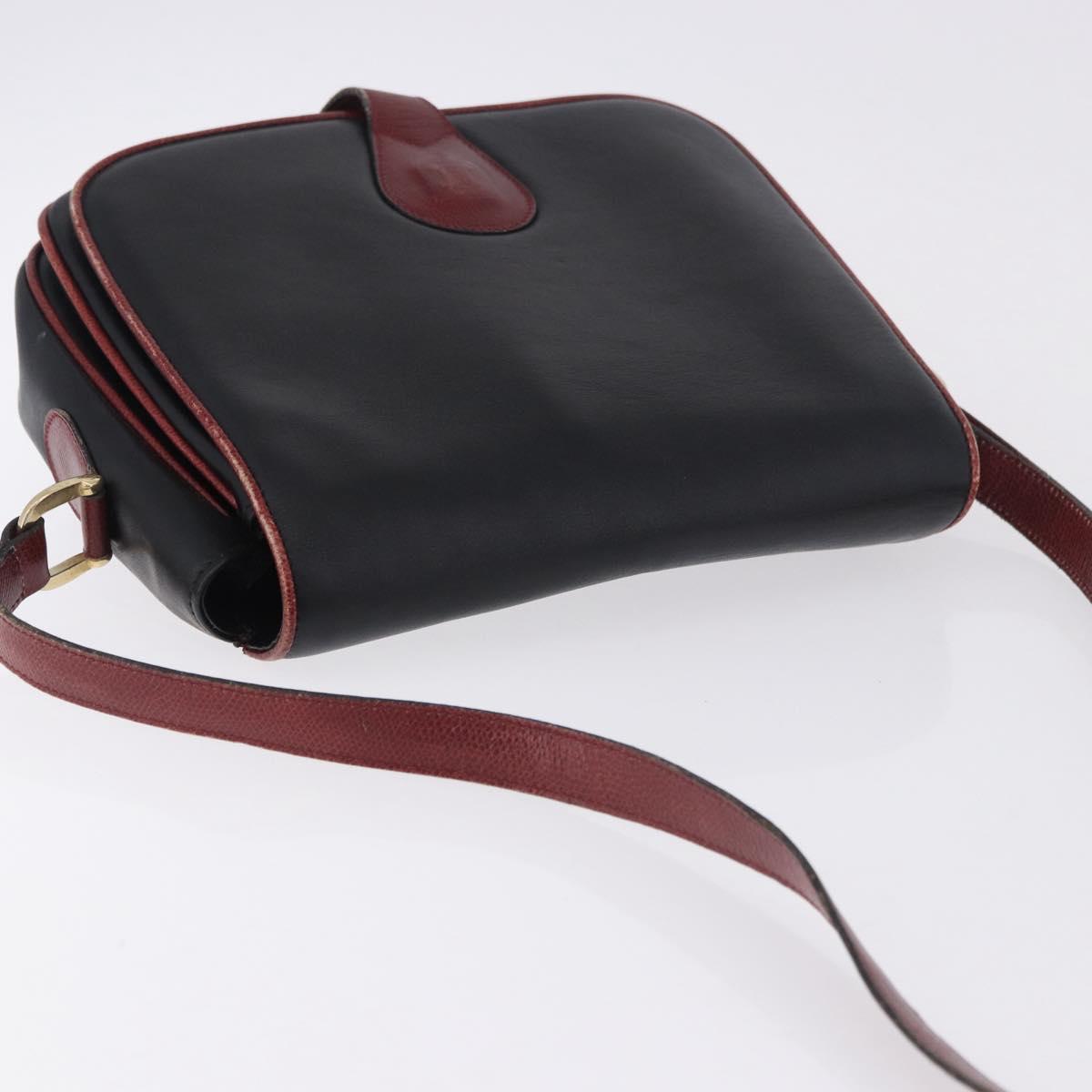 CELINE Shoulder Bag Leather Black Gold Auth gh2064
