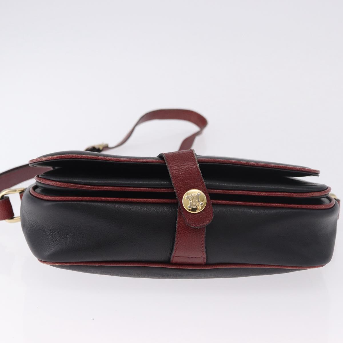 CELINE Shoulder Bag Leather Black Gold Auth gh2064