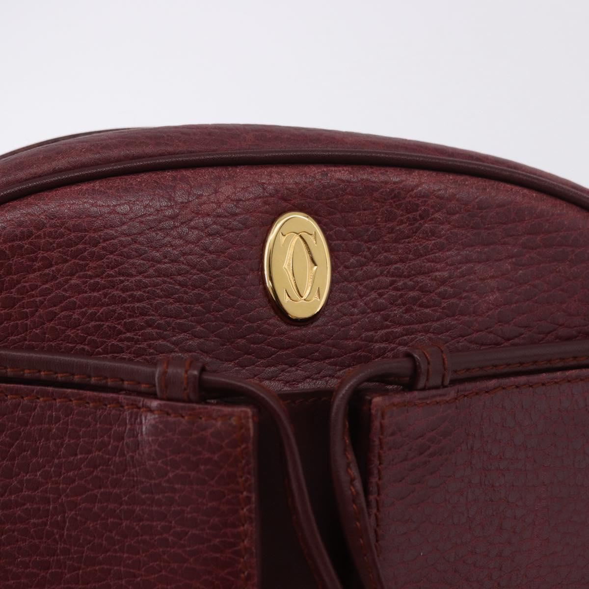 CARTIER Must Line Shoulder Bag Leather Bordeaux Gold Auth gh2065