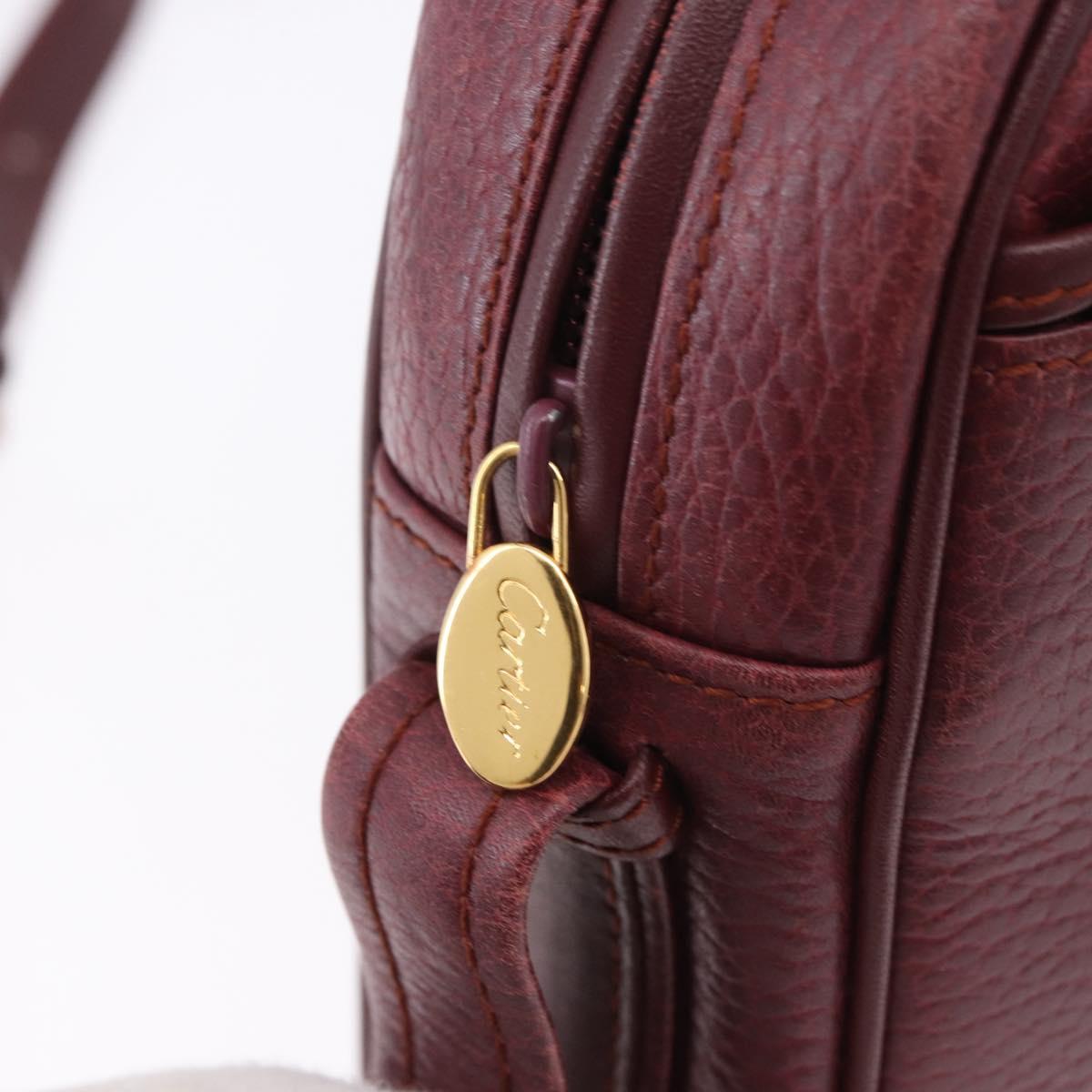 CARTIER Must Line Shoulder Bag Leather Bordeaux Gold Auth gh2065