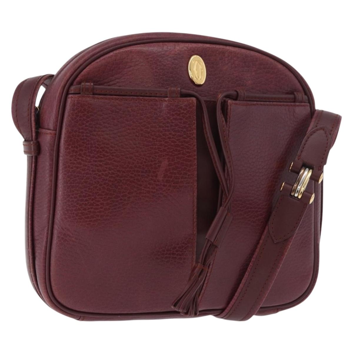 CARTIER Must Line Shoulder Bag Leather Bordeaux Gold Auth gh2065