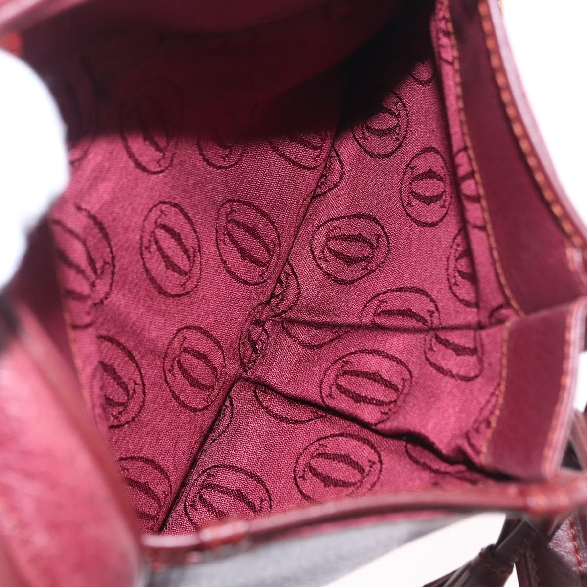 CARTIER Must Line Shoulder Bag Leather Bordeaux Gold Auth gh2065