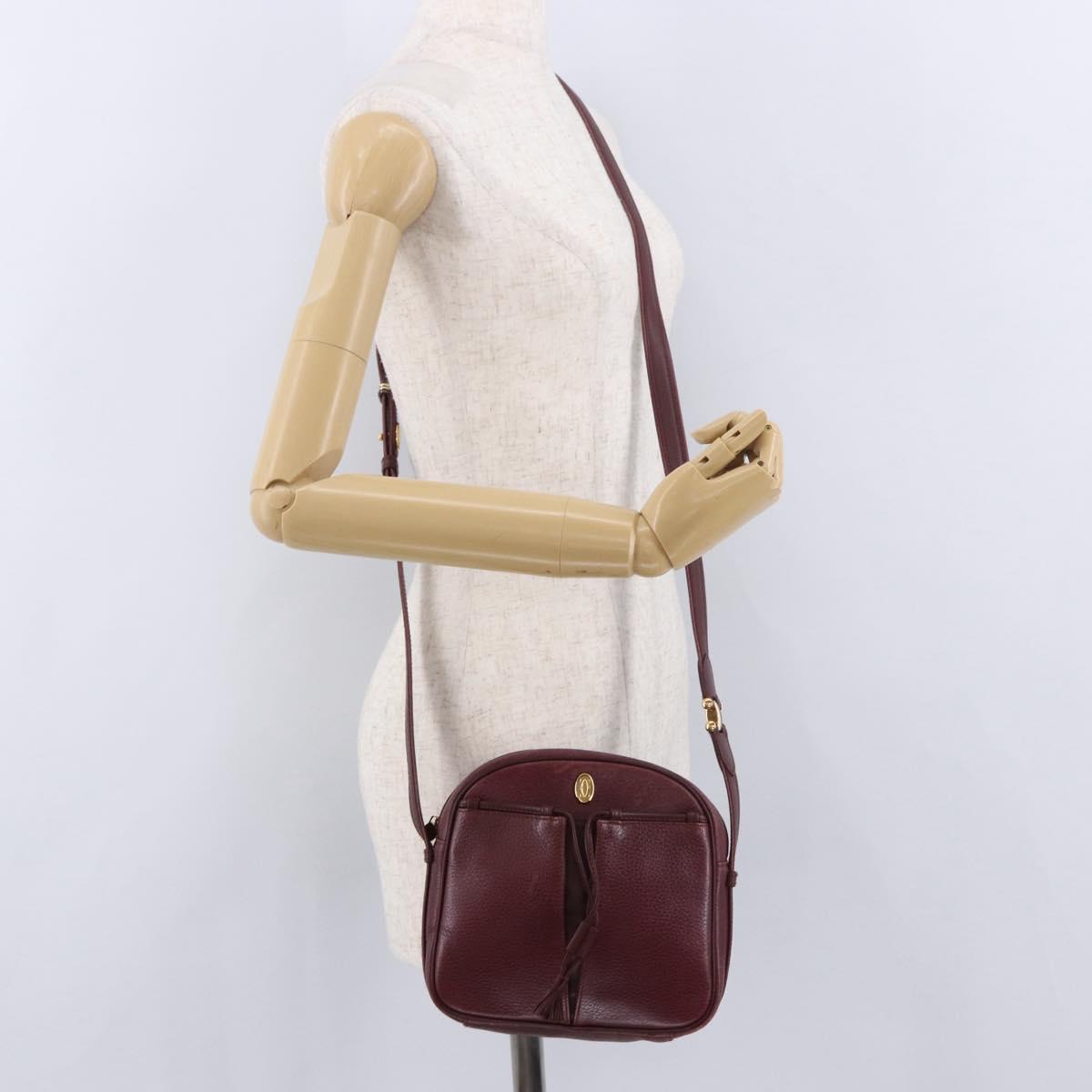 CARTIER Must Line Shoulder Bag Leather Bordeaux Gold Auth gh2065