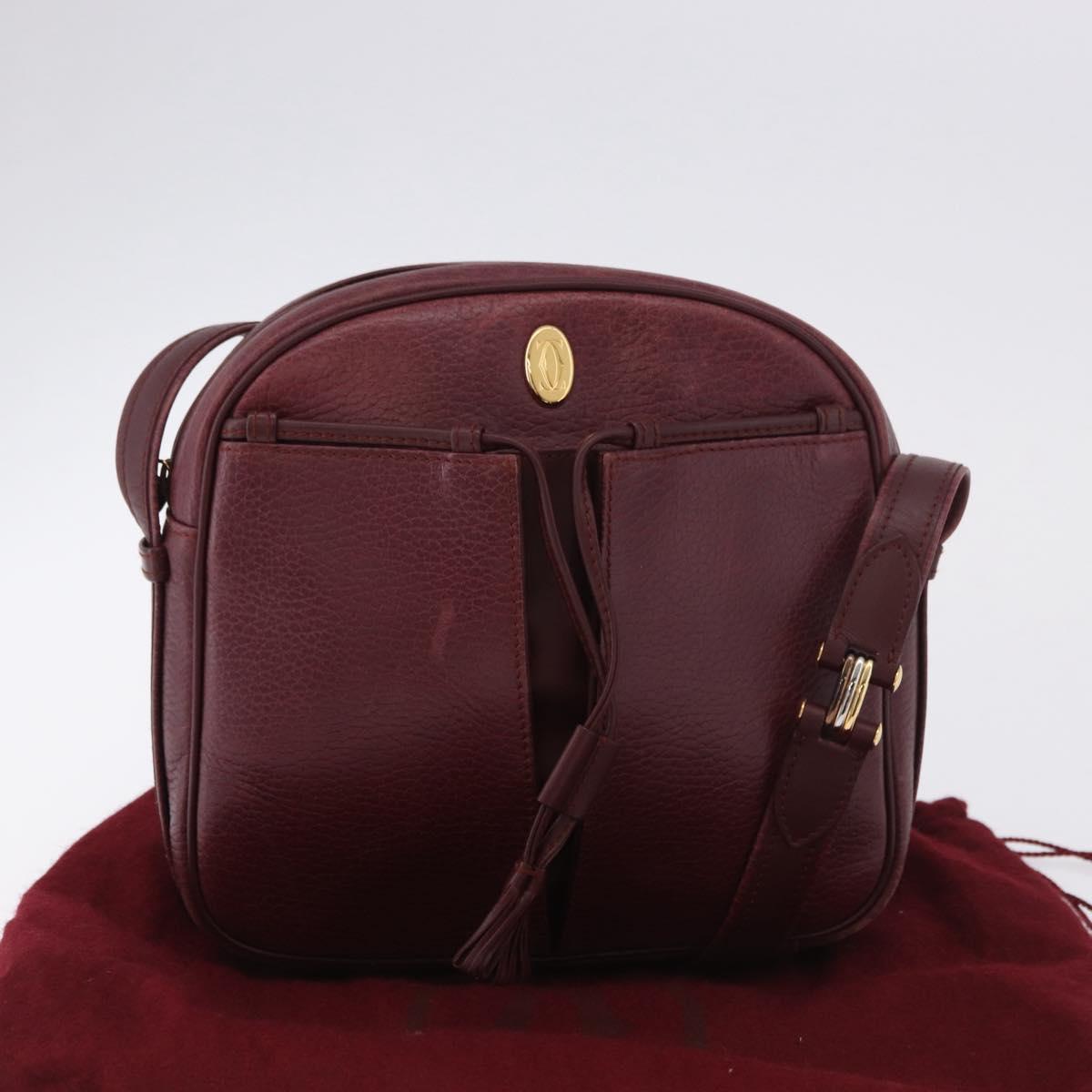 CARTIER Must Line Shoulder Bag Leather Bordeaux Gold Auth gh2065