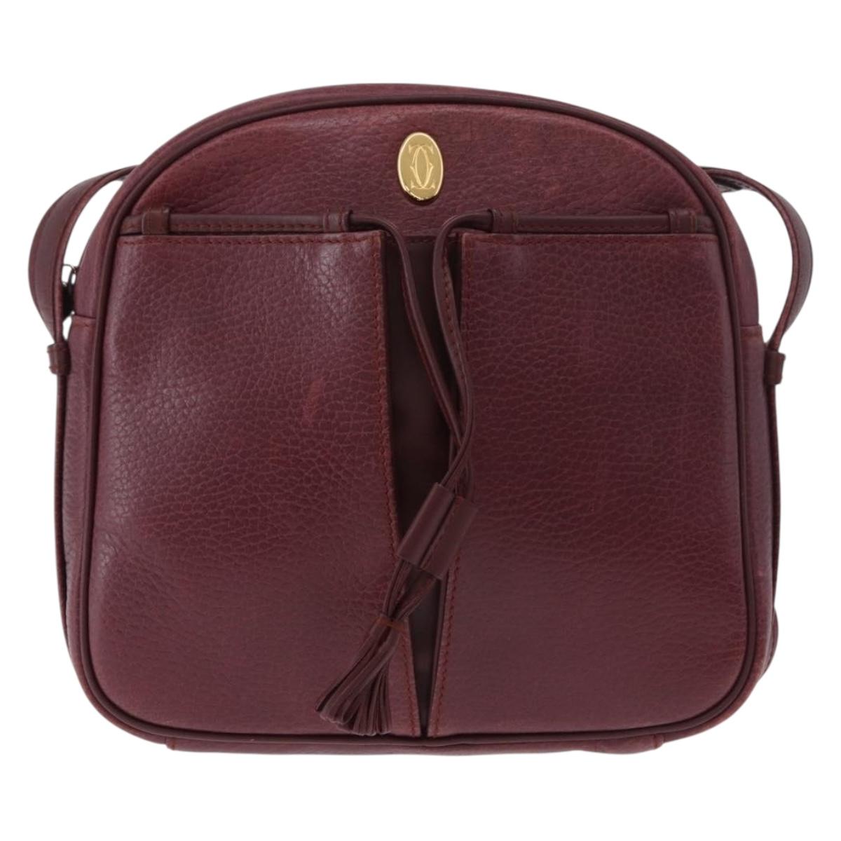 CARTIER Must Line Shoulder Bag Leather Bordeaux Gold Auth gh2065