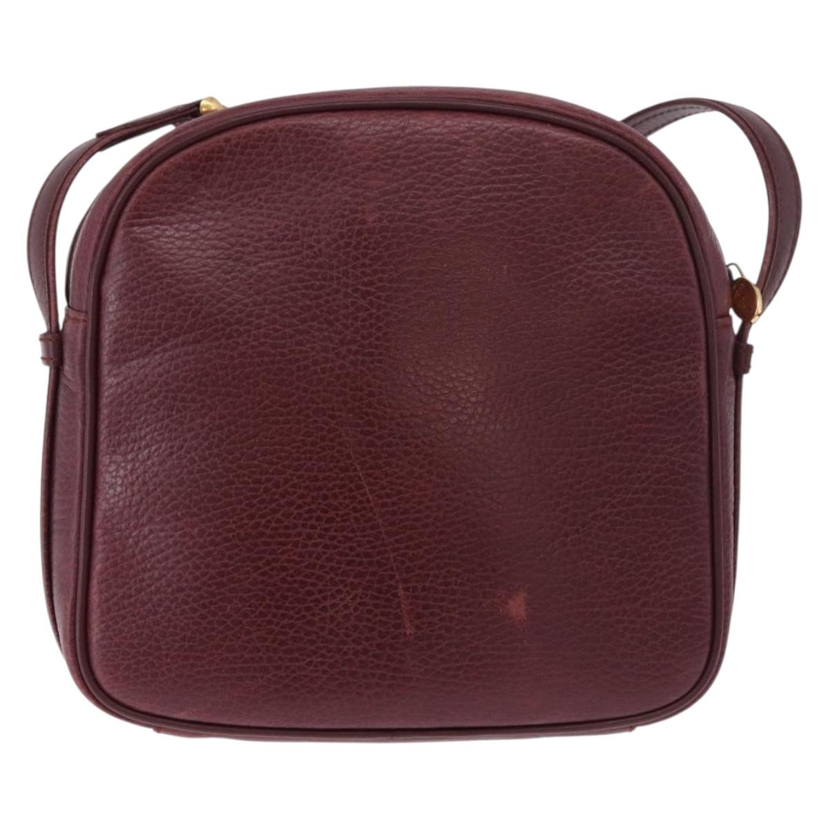 CARTIER Must Line Shoulder Bag Leather Bordeaux Gold Auth gh2065