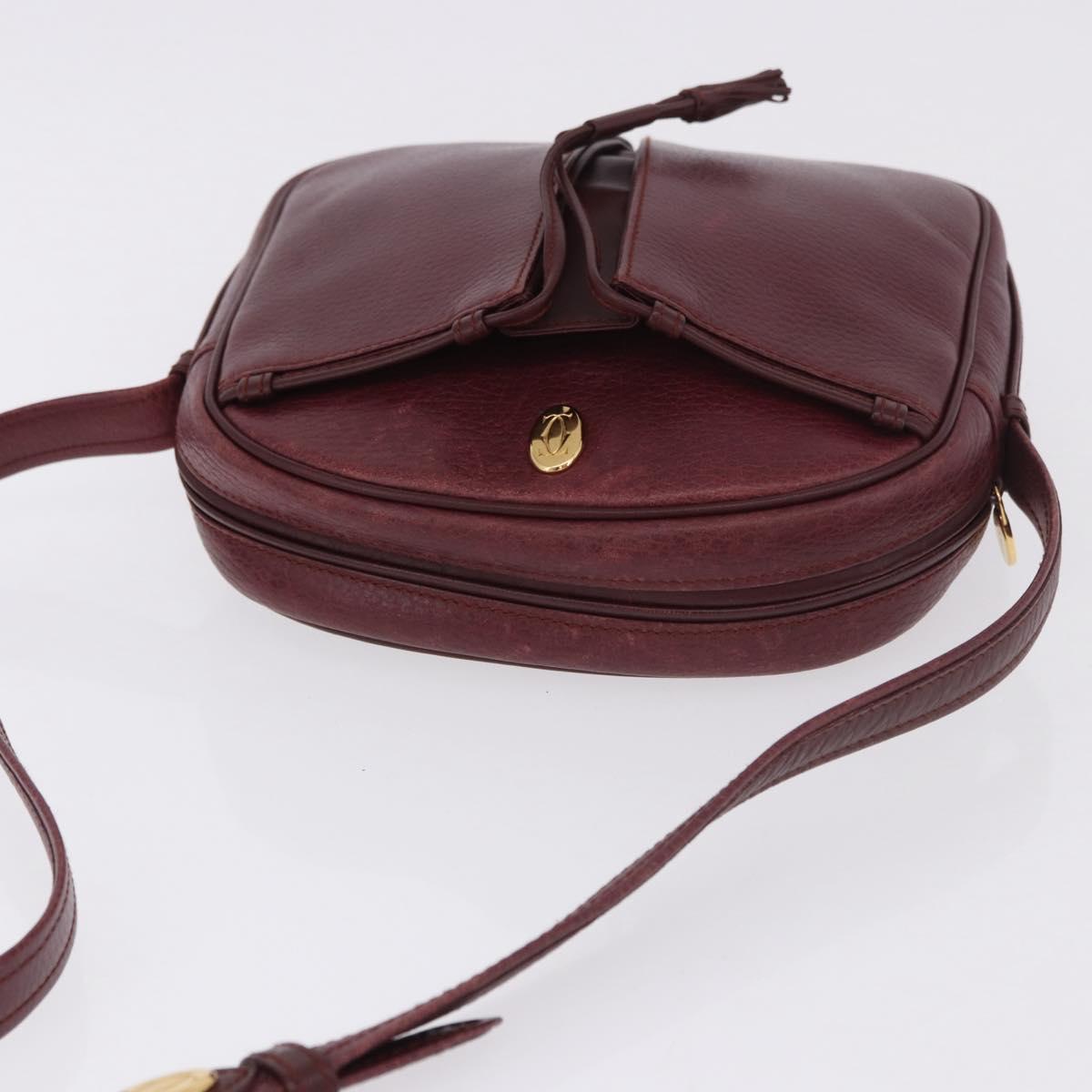 CARTIER Must Line Shoulder Bag Leather Bordeaux Gold Auth gh2065