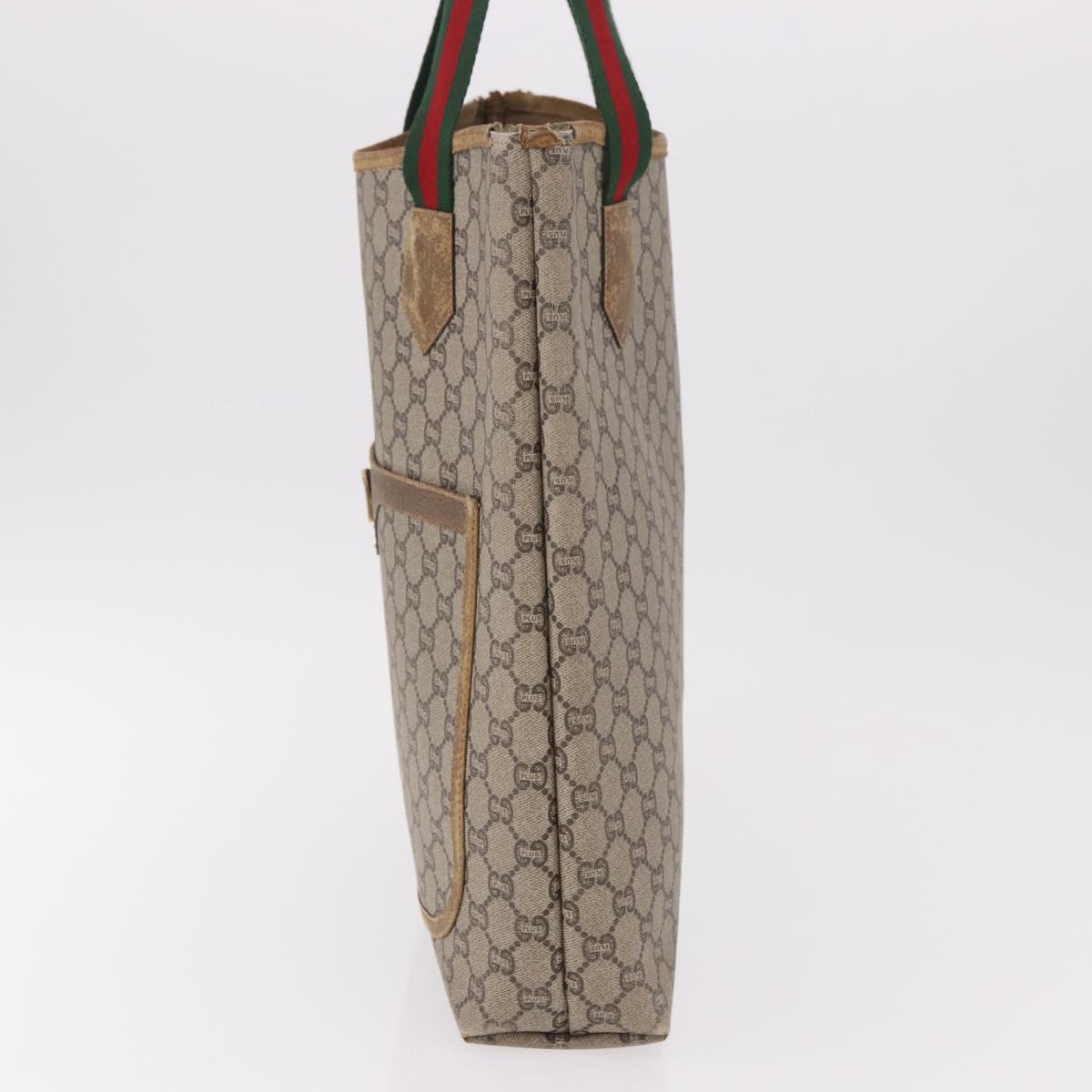 GUCCI GUCCI Plus Supreme Web Sherry Line Tote Bag PVC Beige Gold Auth gh2067
