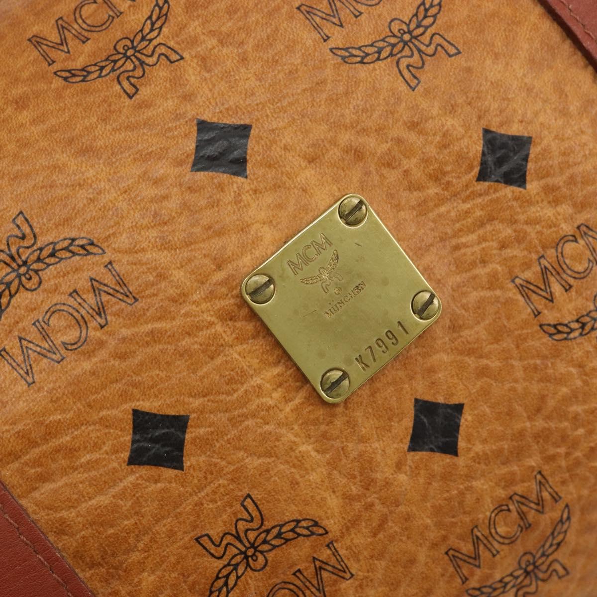 MCM Vicetos Logogram Boston Bag PVC Leather Brown Gold Auth gh2068