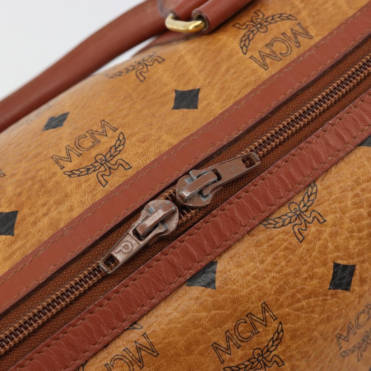 MCM Vicetos Logogram Boston Bag PVC Leather Brown Gold Auth gh2068