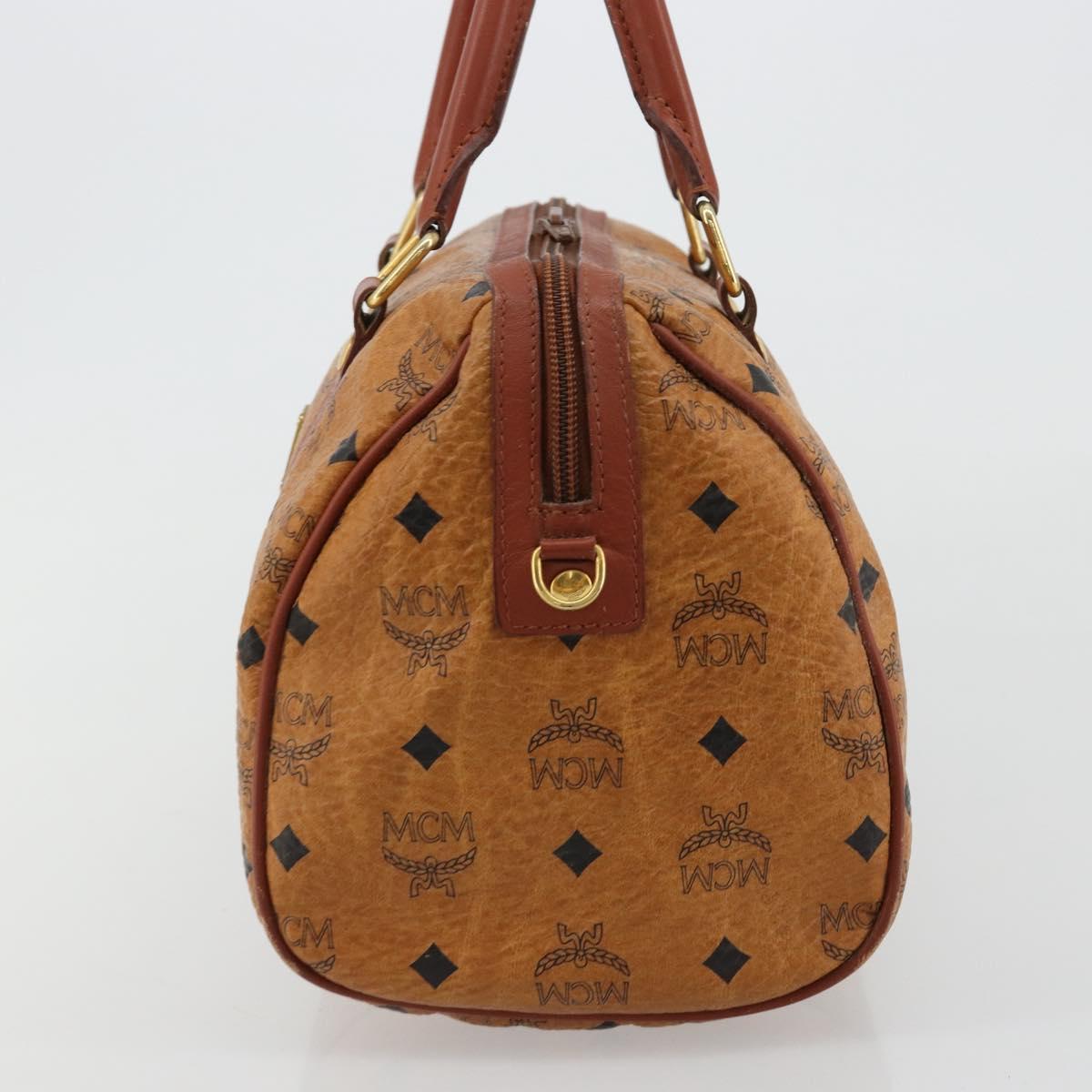 MCM Vicetos Logogram Boston Bag PVC Leather Brown Gold Auth gh2068