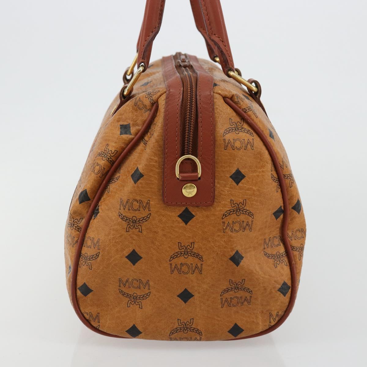 MCM Vicetos Logogram Boston Bag PVC Leather Brown Gold Auth gh2068