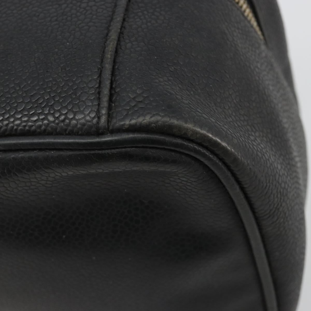 CHANEL Vanity Hand Bag Caviar Skin Black Gold CC Auth gh2069