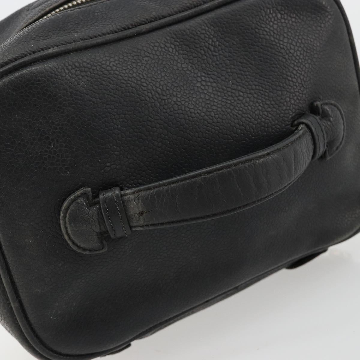 CHANEL Vanity Hand Bag Caviar Skin Black Gold CC Auth gh2069