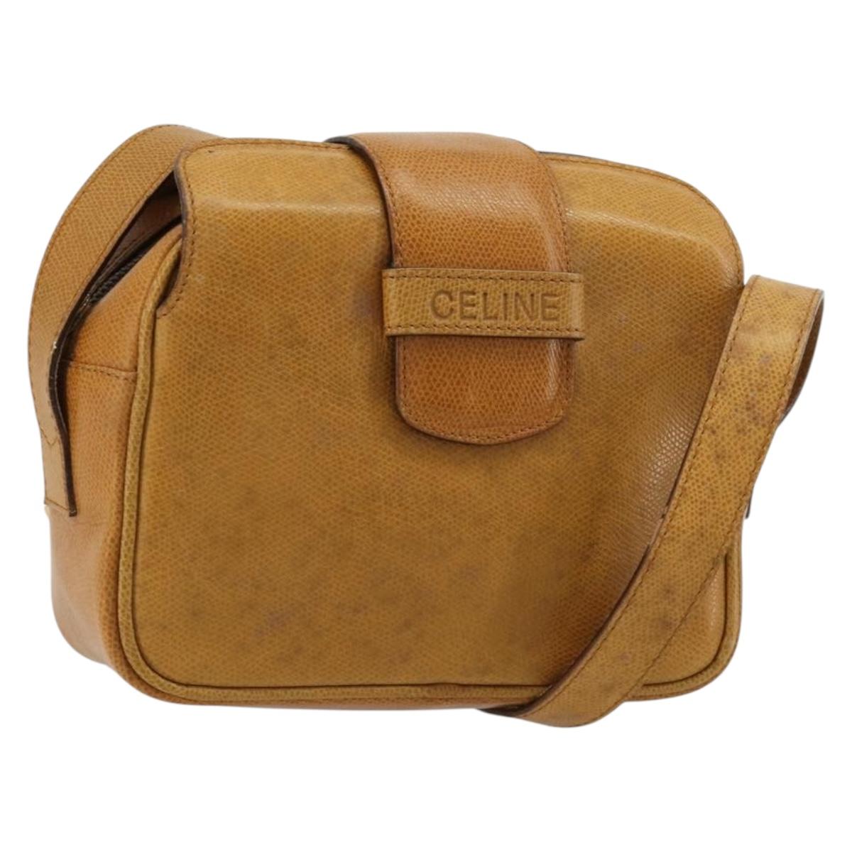 CELINE Shoulder Bag Leather Yellow Gold Auth gh2070