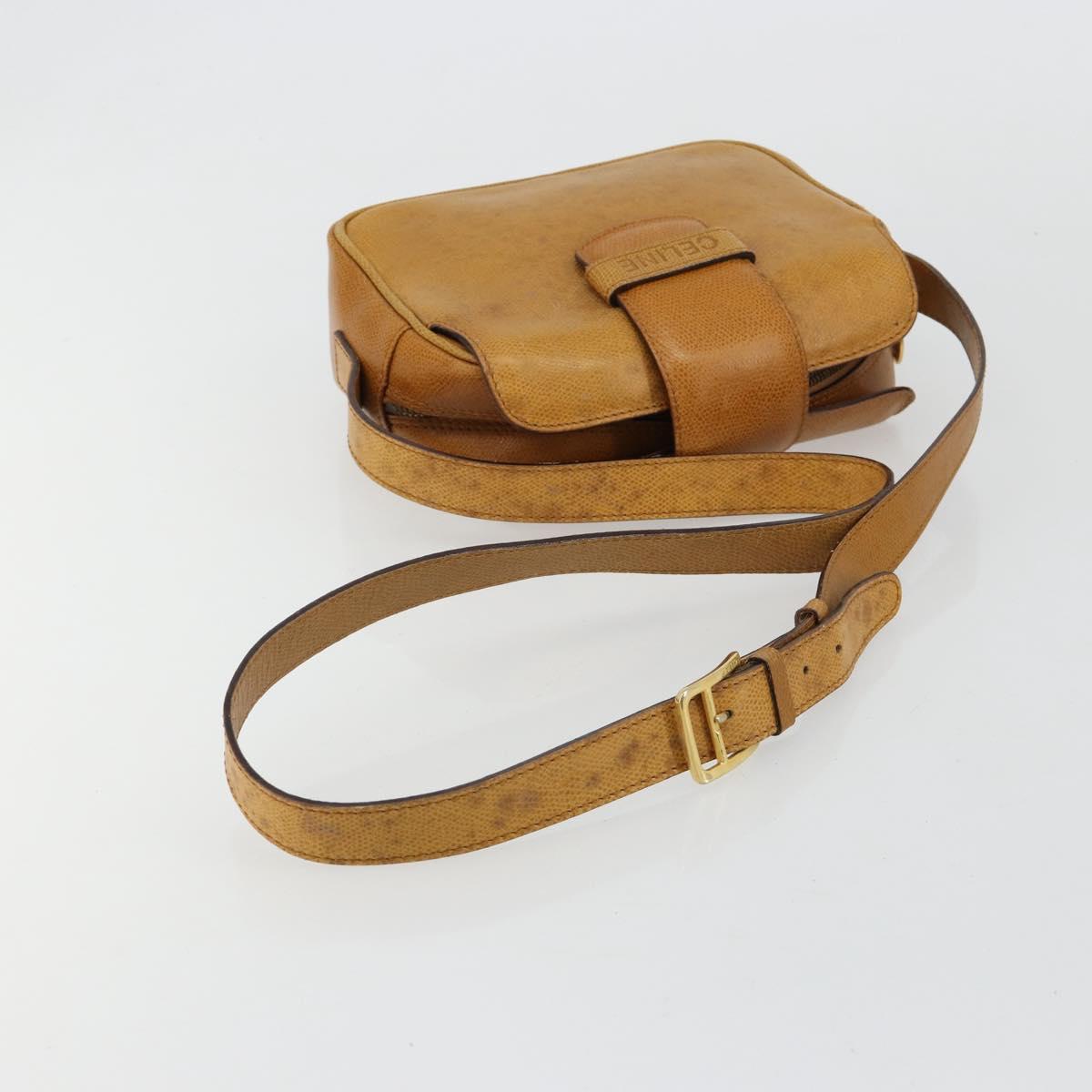 CELINE Shoulder Bag Leather Yellow Gold Auth gh2070