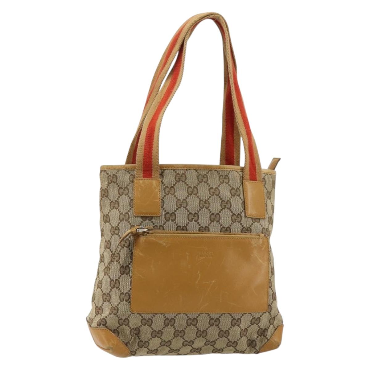 GUCCI GG Canvas Tote Bag Beige Silver 019 0402 Auth gh2071