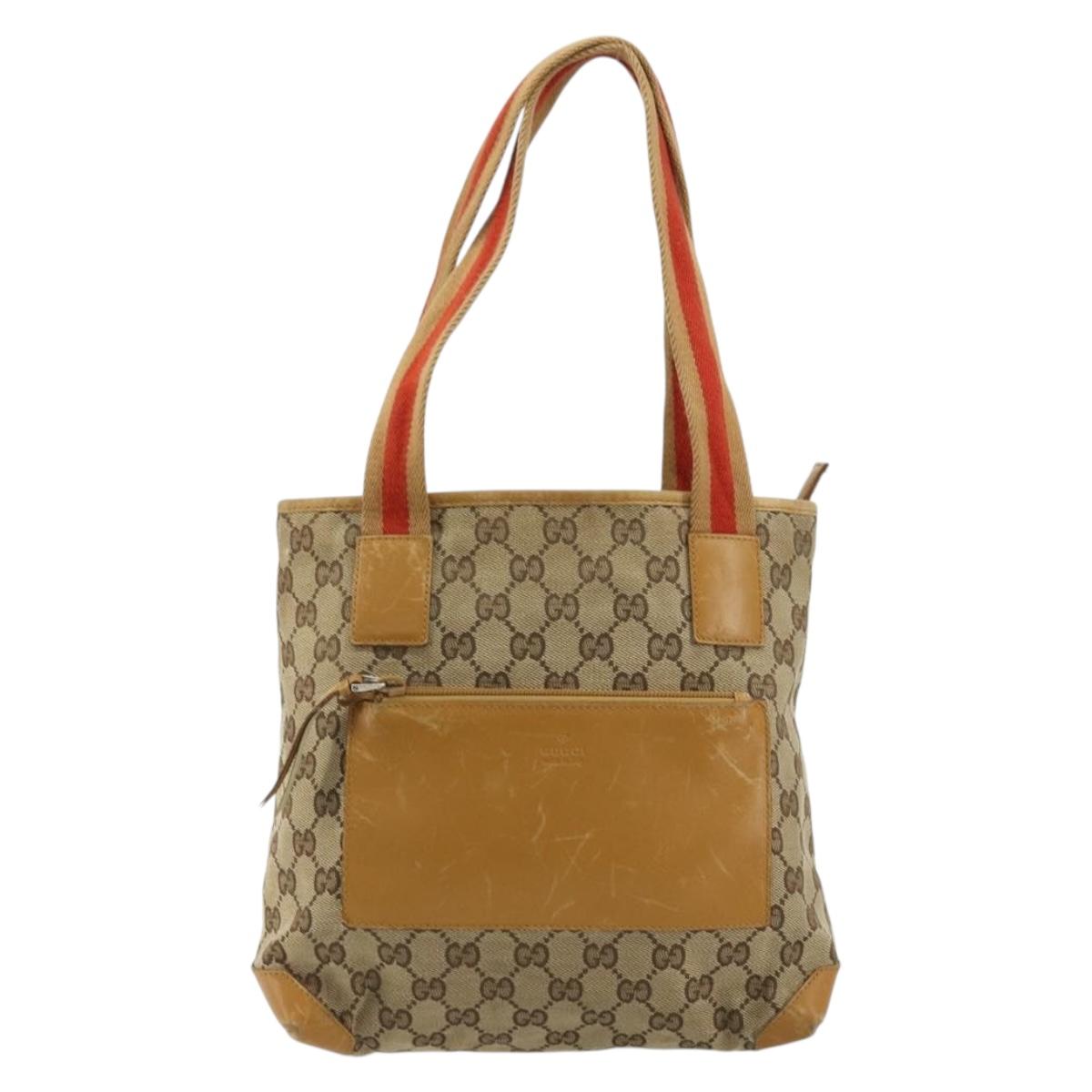 GUCCI GG Canvas Tote Bag Beige Silver 019 0402 Auth gh2071