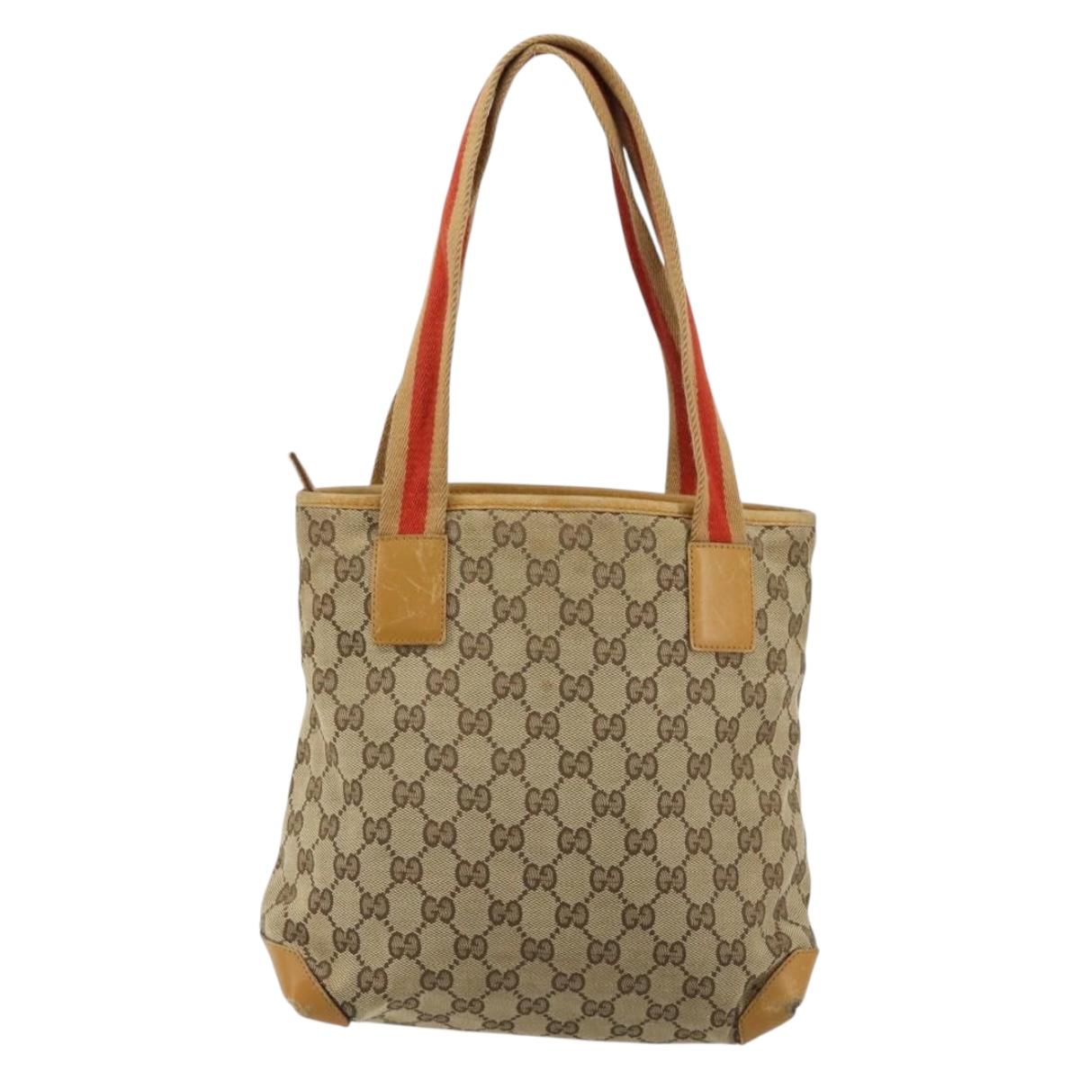 GUCCI GG Canvas Tote Bag Beige Silver 019 0402 Auth gh2071