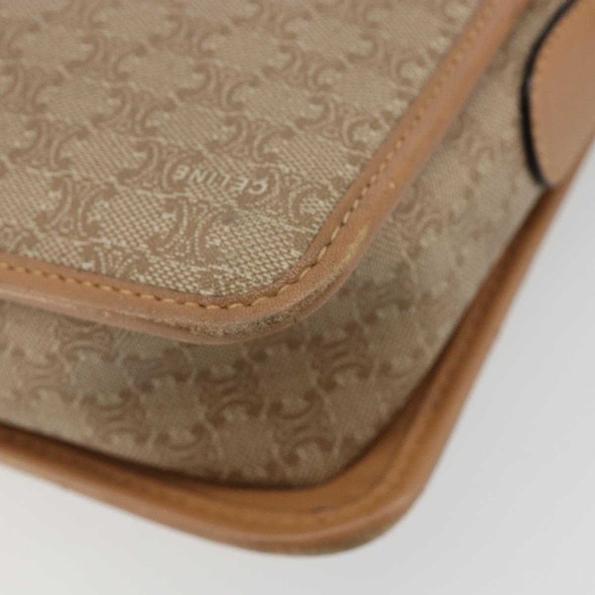 CELINE Macadam Canvas Shoulder Bag PVC Beige Gold Auth gh2072