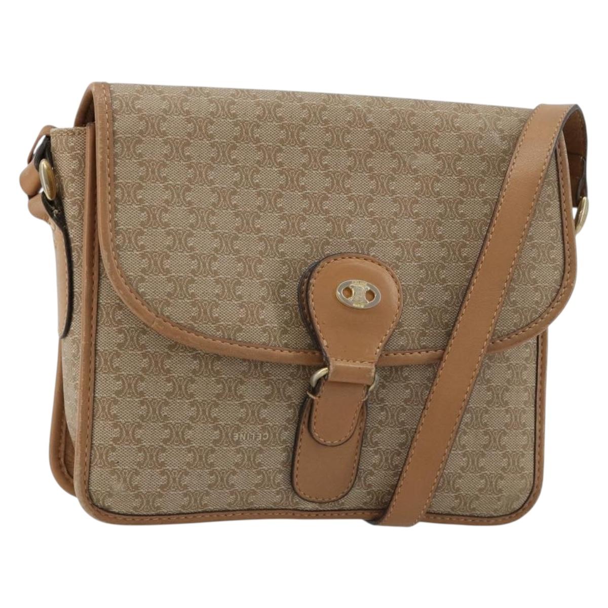 CELINE Macadam Canvas Shoulder Bag PVC Beige Gold Auth gh2072