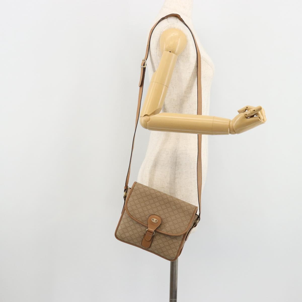 CELINE Macadam Canvas Shoulder Bag PVC Beige Gold Auth gh2072