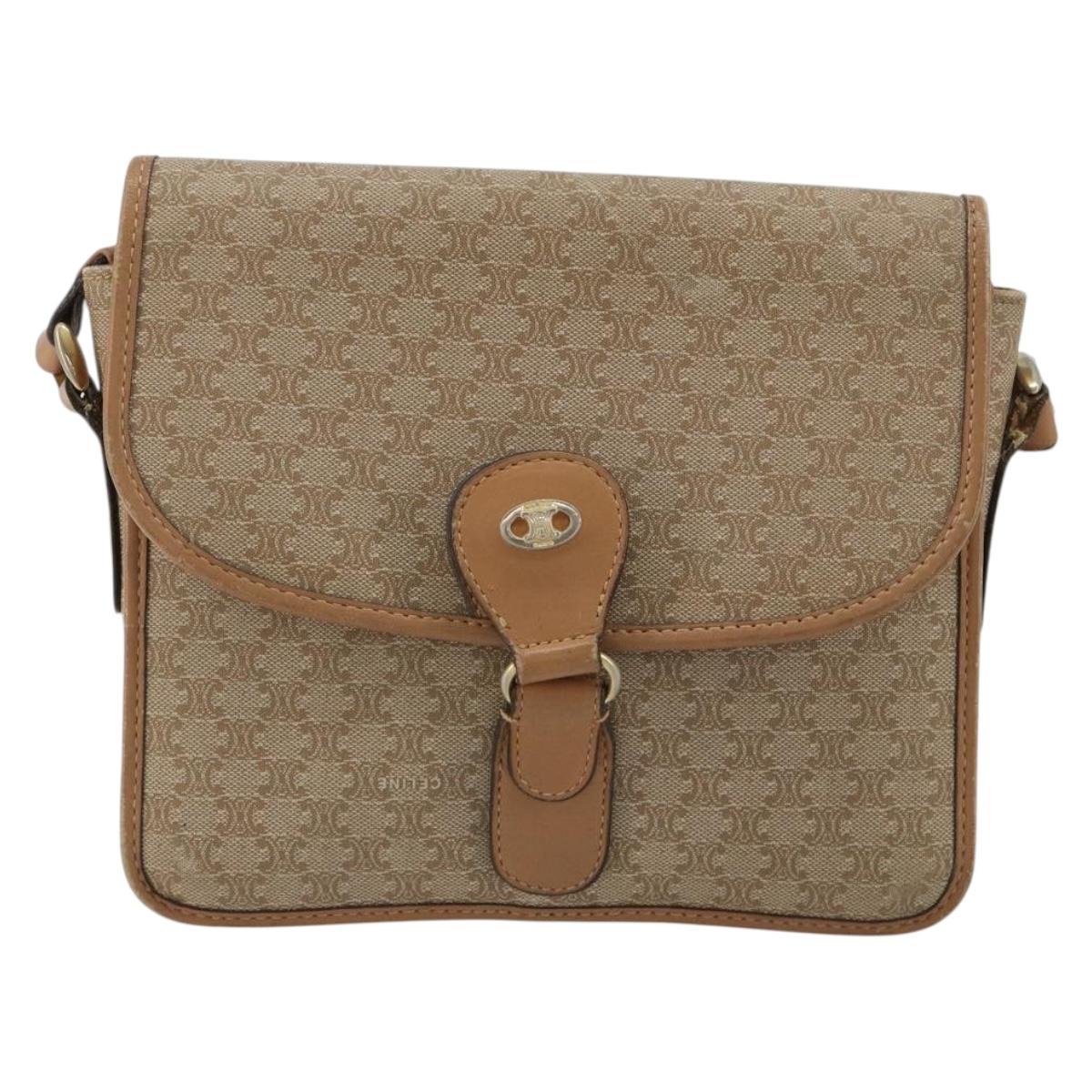 CELINE Macadam Canvas Shoulder Bag PVC Beige Gold Auth gh2072