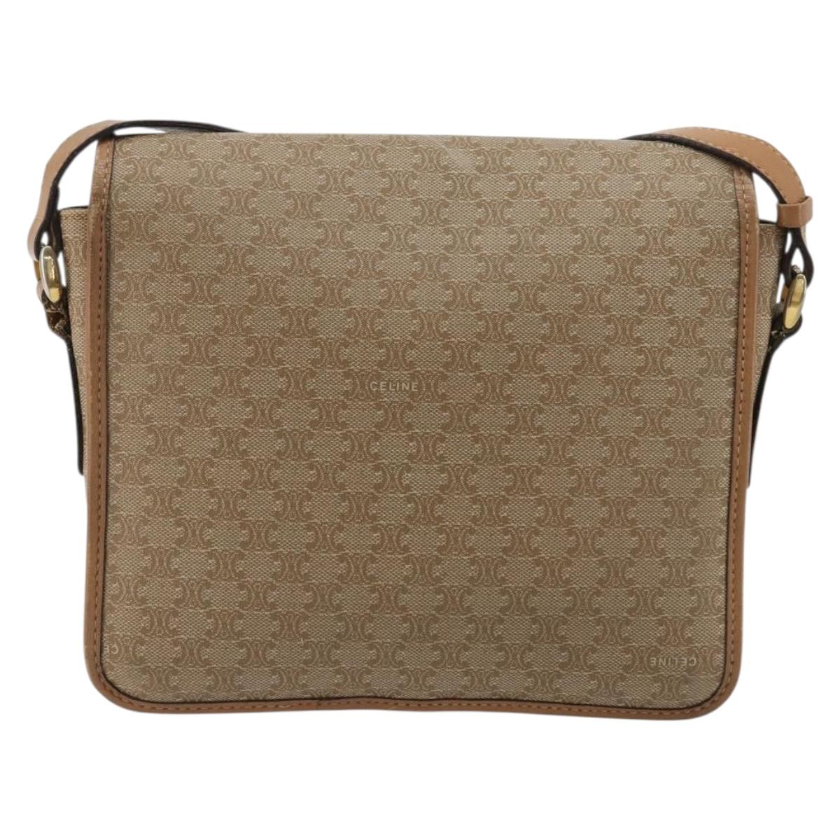 CELINE Macadam Canvas Shoulder Bag PVC Beige Gold Auth gh2072