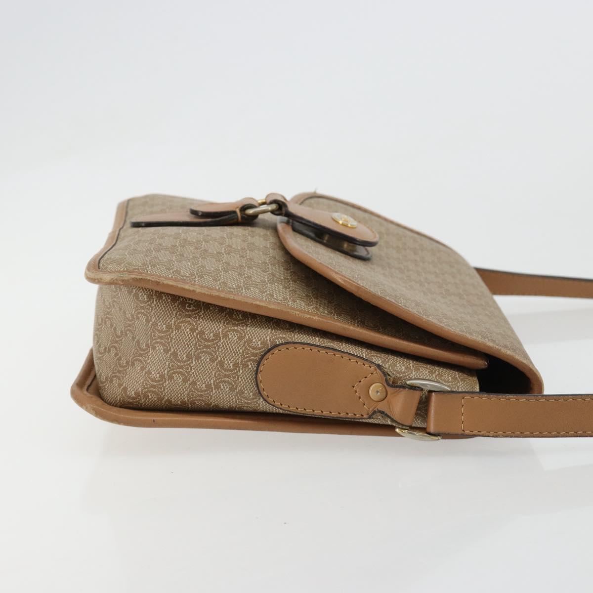CELINE Macadam Canvas Shoulder Bag PVC Beige Gold Auth gh2072