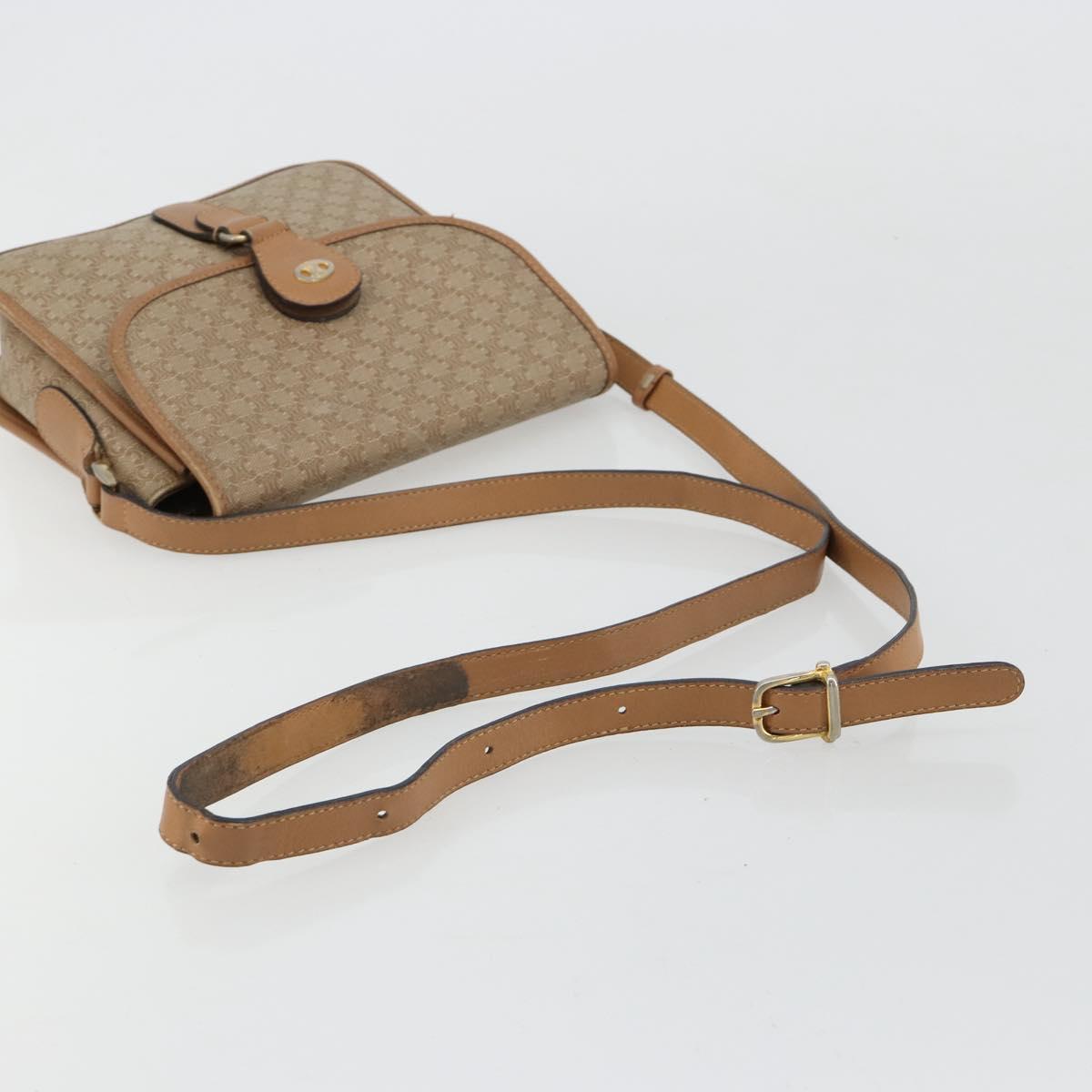 CELINE Macadam Canvas Shoulder Bag PVC Beige Gold Auth gh2072
