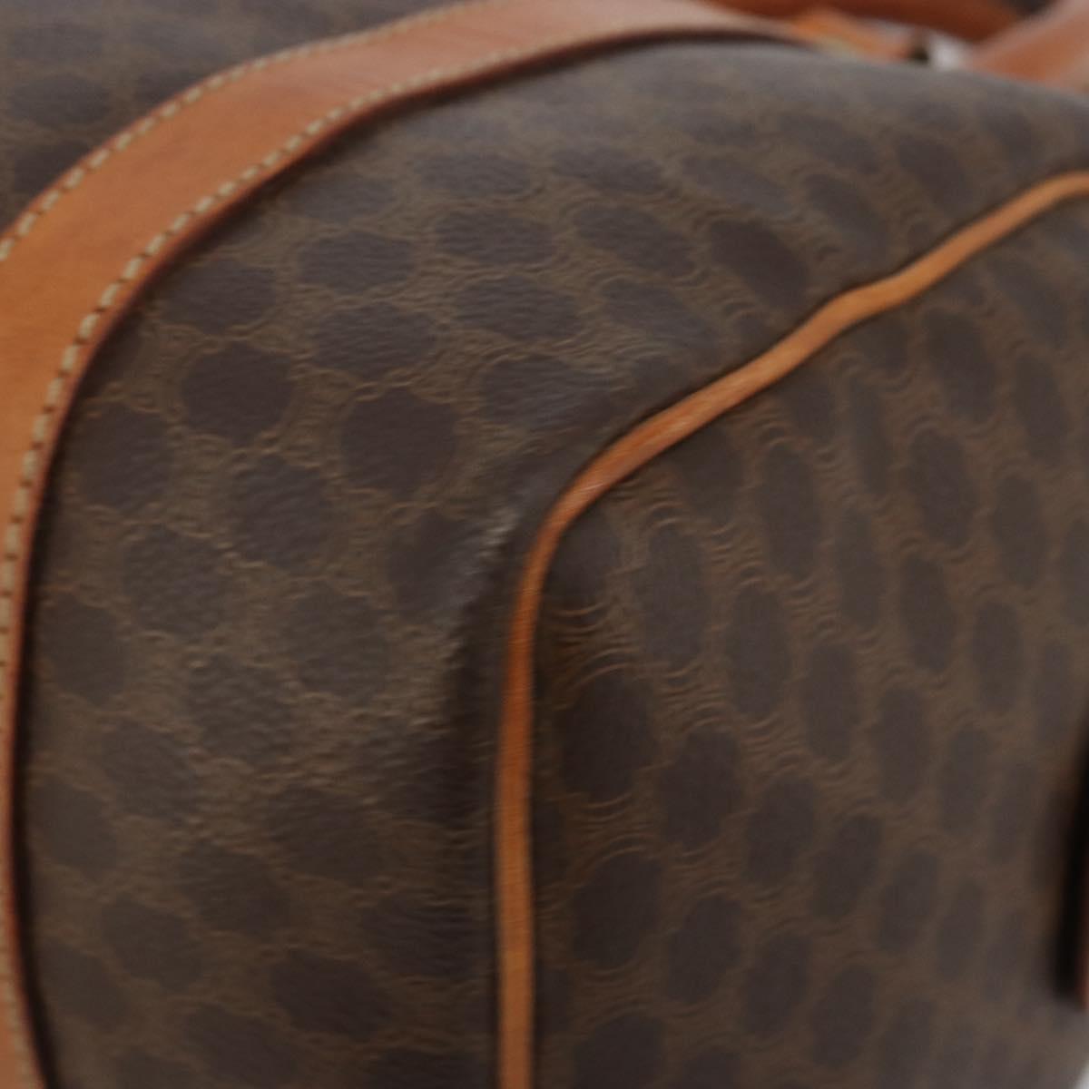 CELINE Macadam Canvas Boston Bag PVC Leather Brown Gold Auth gh2074