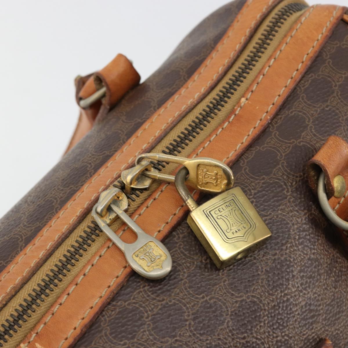 CELINE Macadam Canvas Boston Bag PVC Leather Brown Gold Auth gh2074
