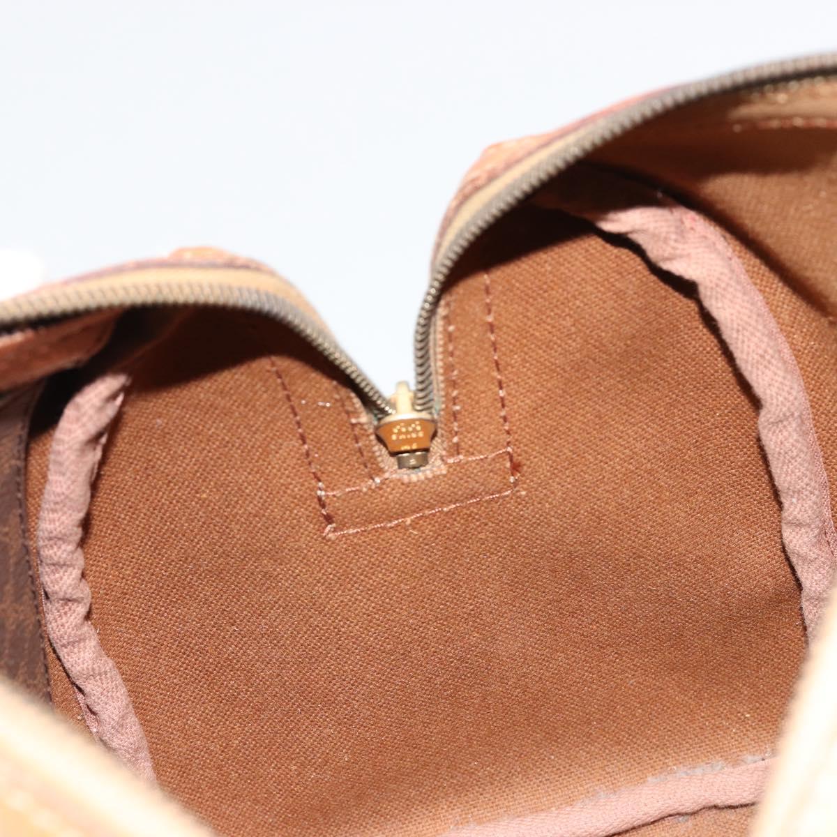 CELINE Macadam Canvas Boston Bag PVC Leather Brown Gold Auth gh2074