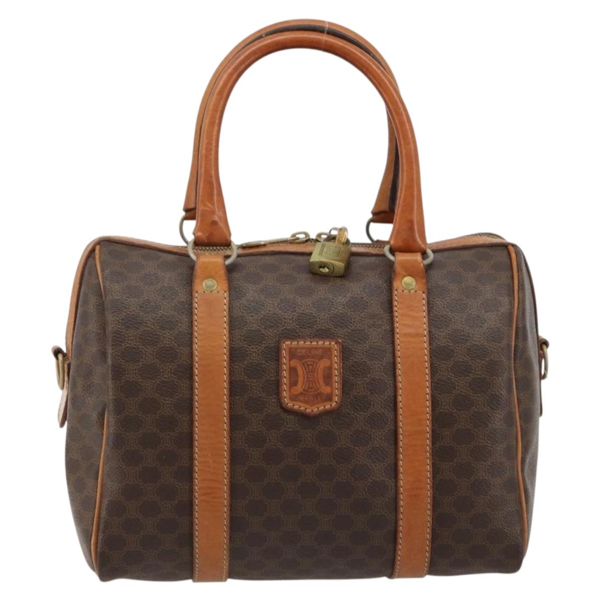 CELINE Macadam Canvas Boston Bag PVC Leather Brown Gold Auth gh2074