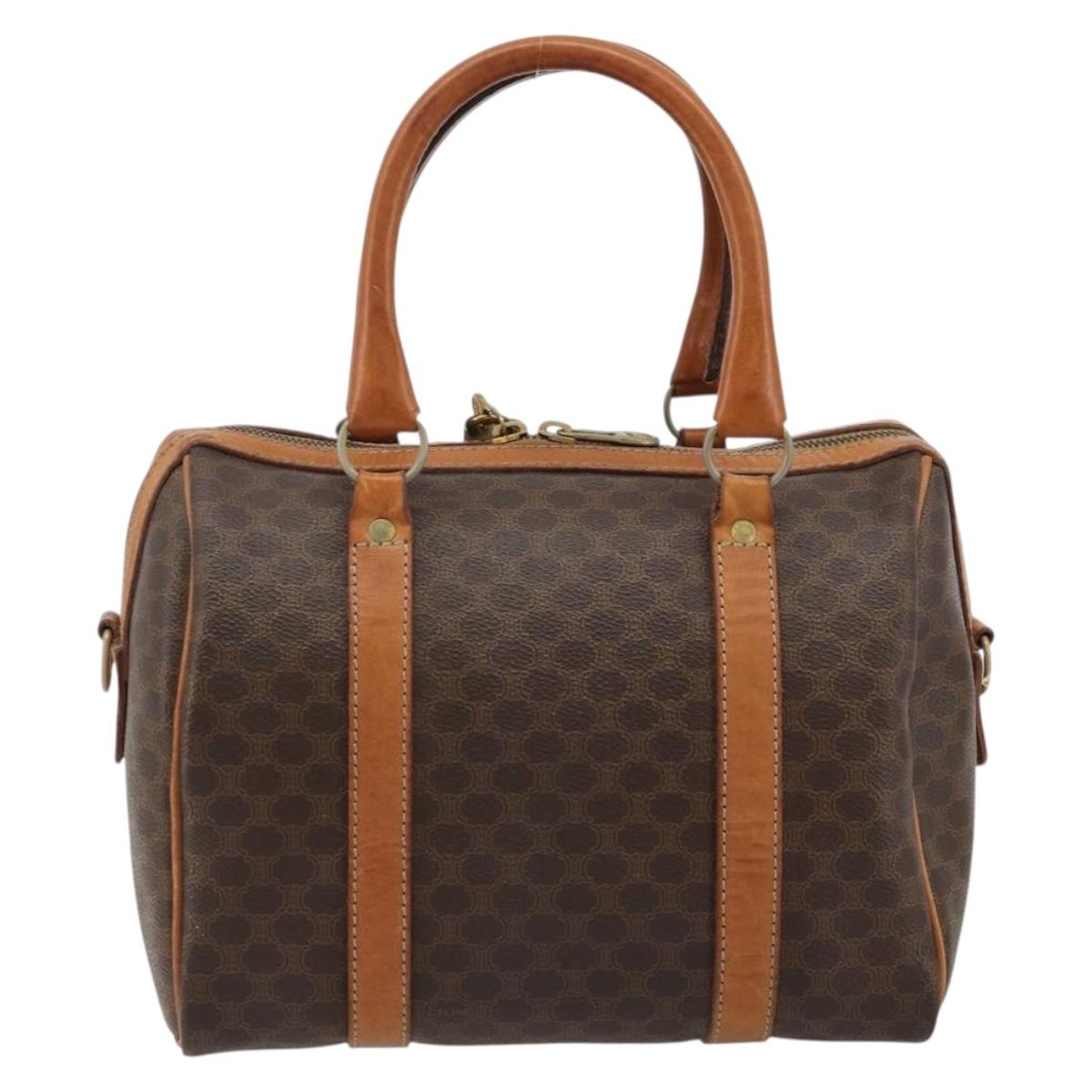 CELINE Macadam Canvas Boston Bag PVC Leather Brown Gold Auth gh2074