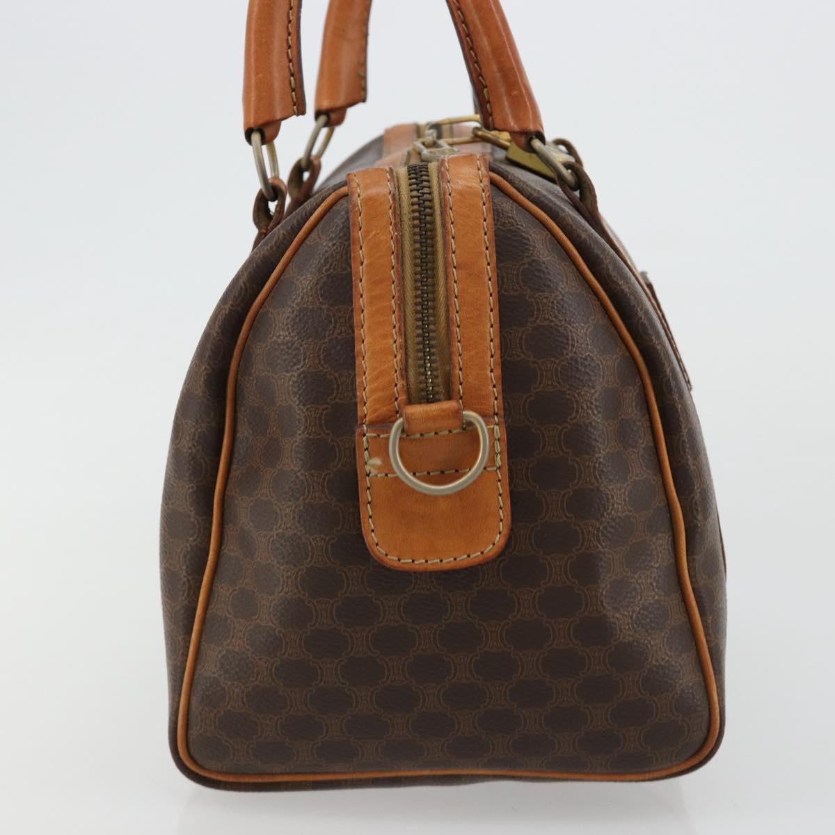CELINE Macadam Canvas Boston Bag PVC Leather Brown Gold Auth gh2074
