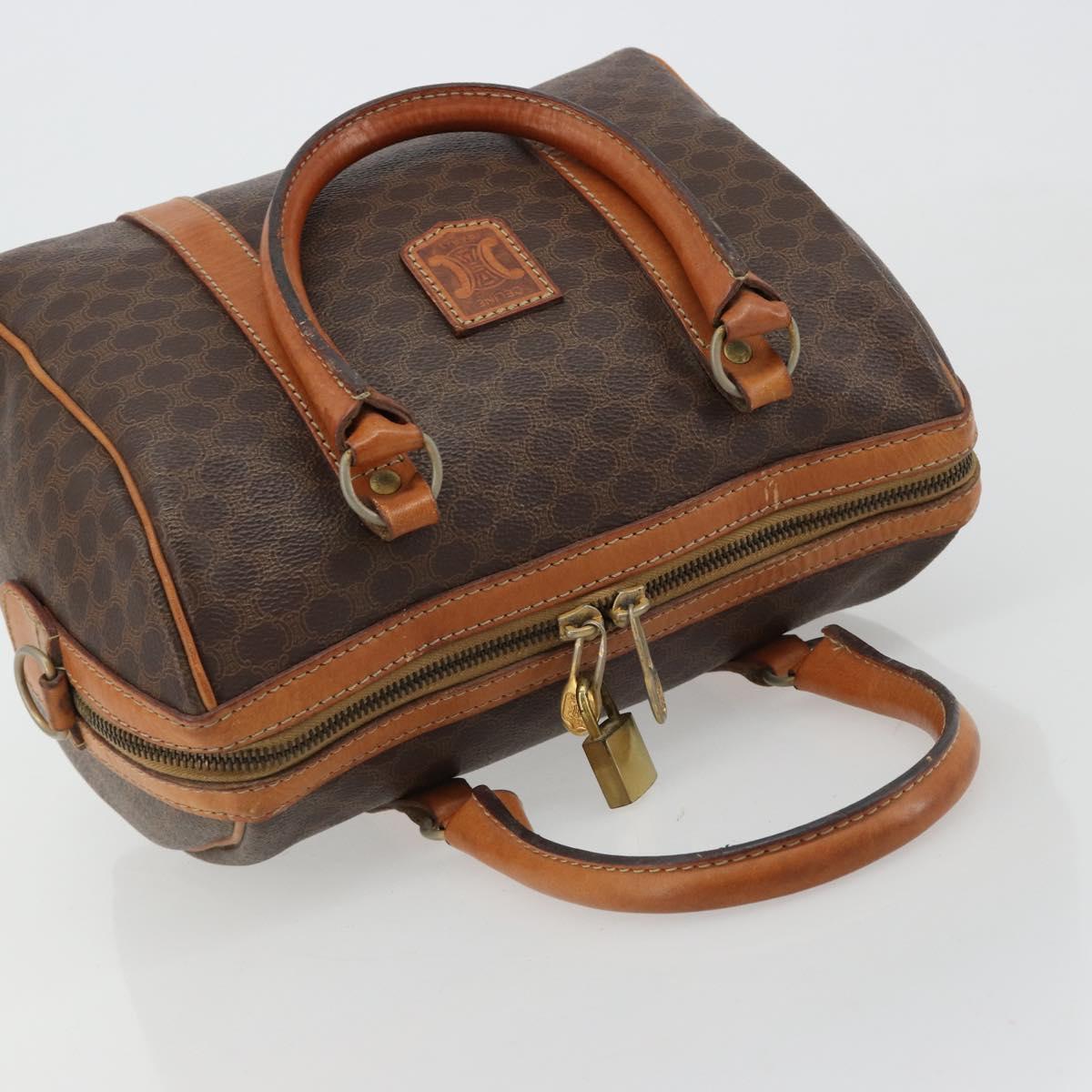 CELINE Macadam Canvas Boston Bag PVC Leather Brown Gold Auth gh2074