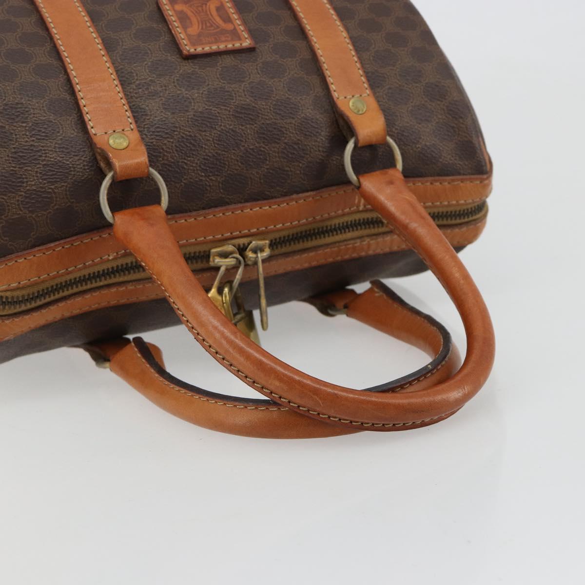CELINE Macadam Canvas Boston Bag PVC Leather Brown Gold Auth gh2074