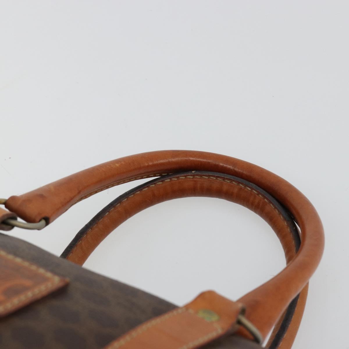 CELINE Macadam Canvas Boston Bag PVC Leather Brown Gold Auth gh2074