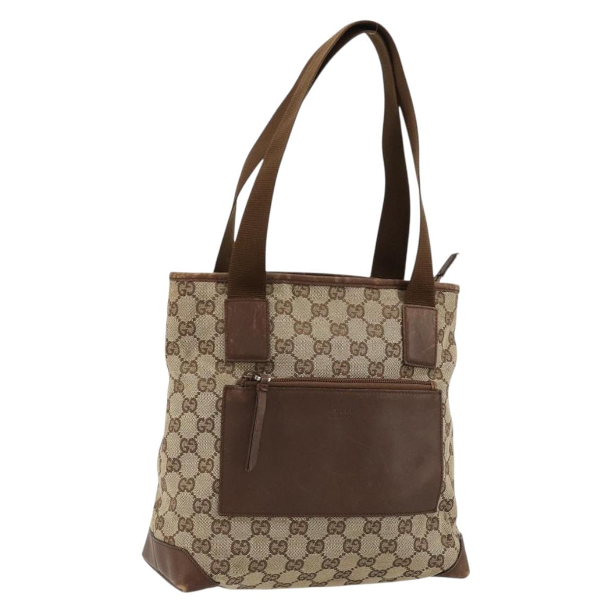 GUCCI GG Canvas Tote Bag Beige Silver 28893 Auth gh2075