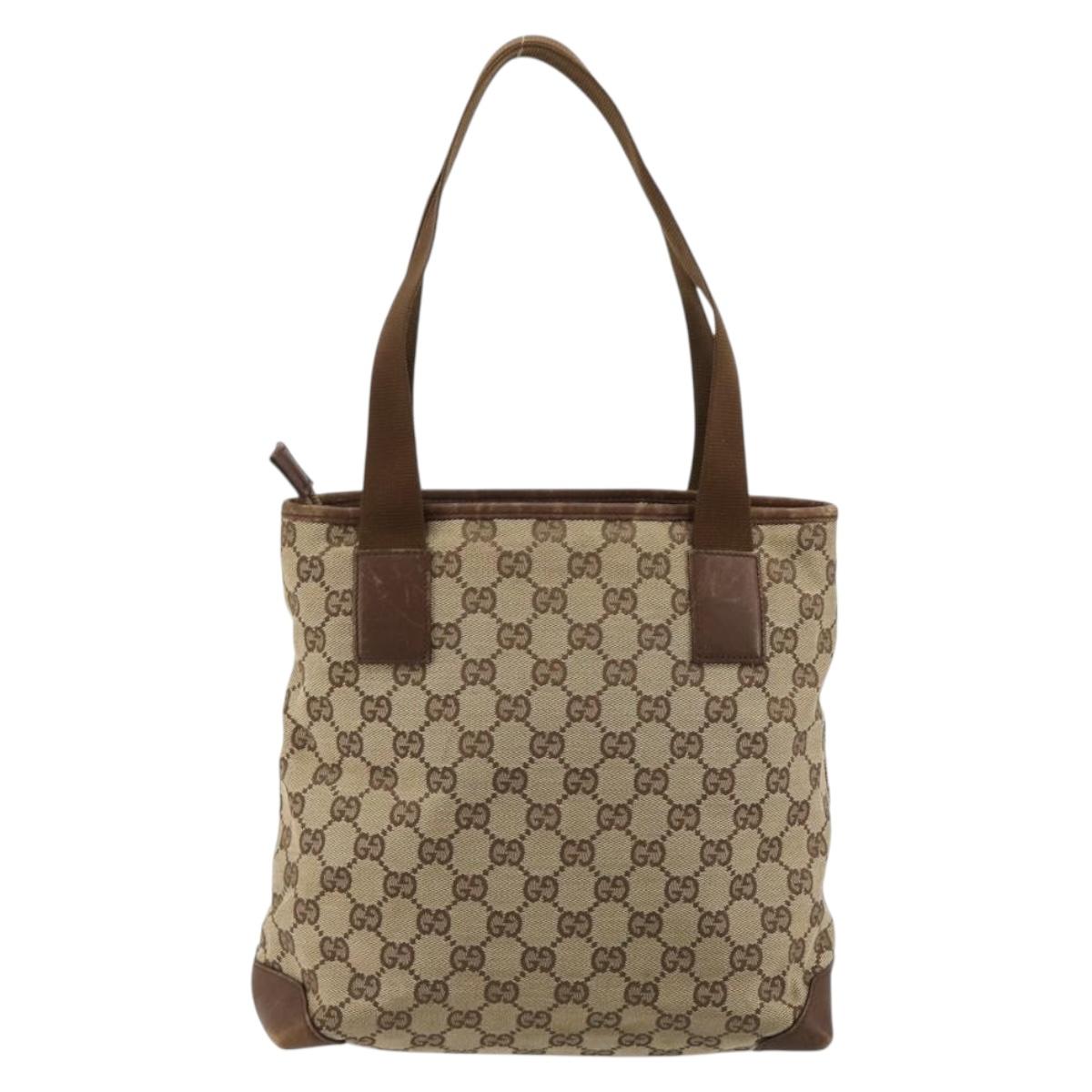 GUCCI GG Canvas Tote Bag Beige Silver 28893 Auth gh2075