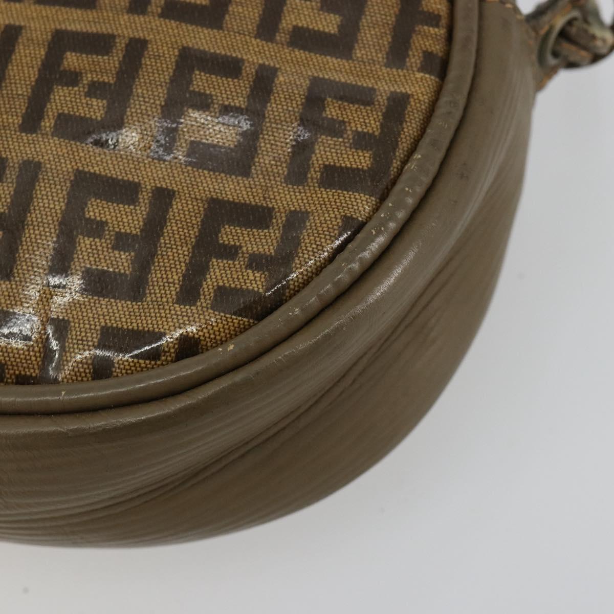 FENDI Zucchino Canvas Shoulder Bag Coated Canvas Beige Gold Auth gh2077