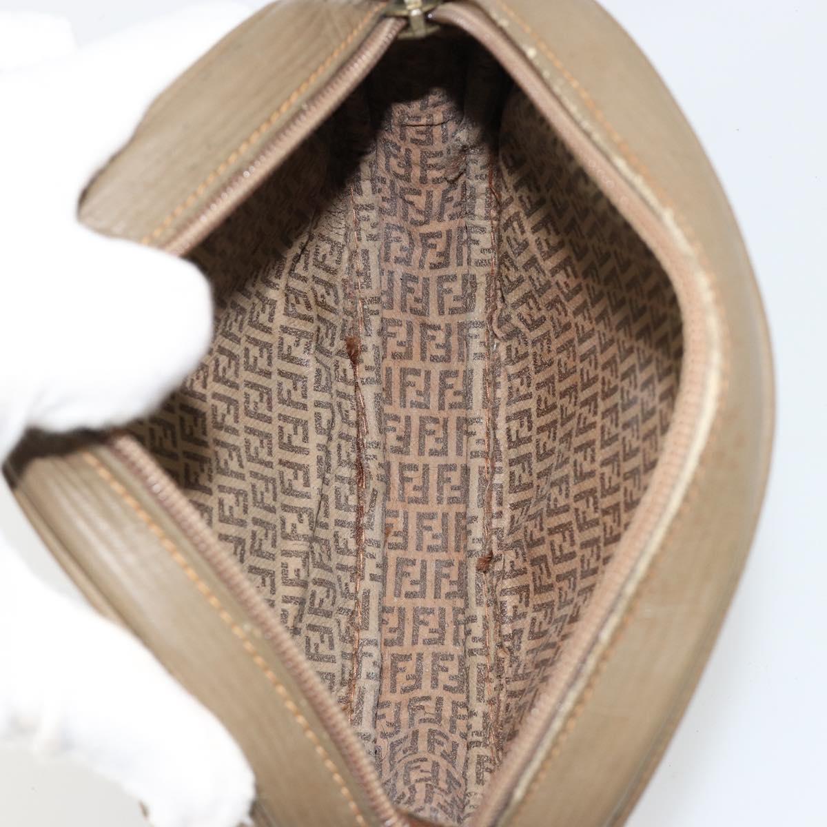 FENDI Zucchino Canvas Shoulder Bag Coated Canvas Beige Gold Auth gh2077