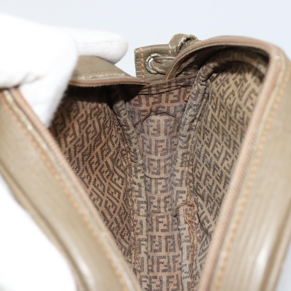 FENDI Zucchino Canvas Shoulder Bag Coated Canvas Beige Gold Auth gh2077