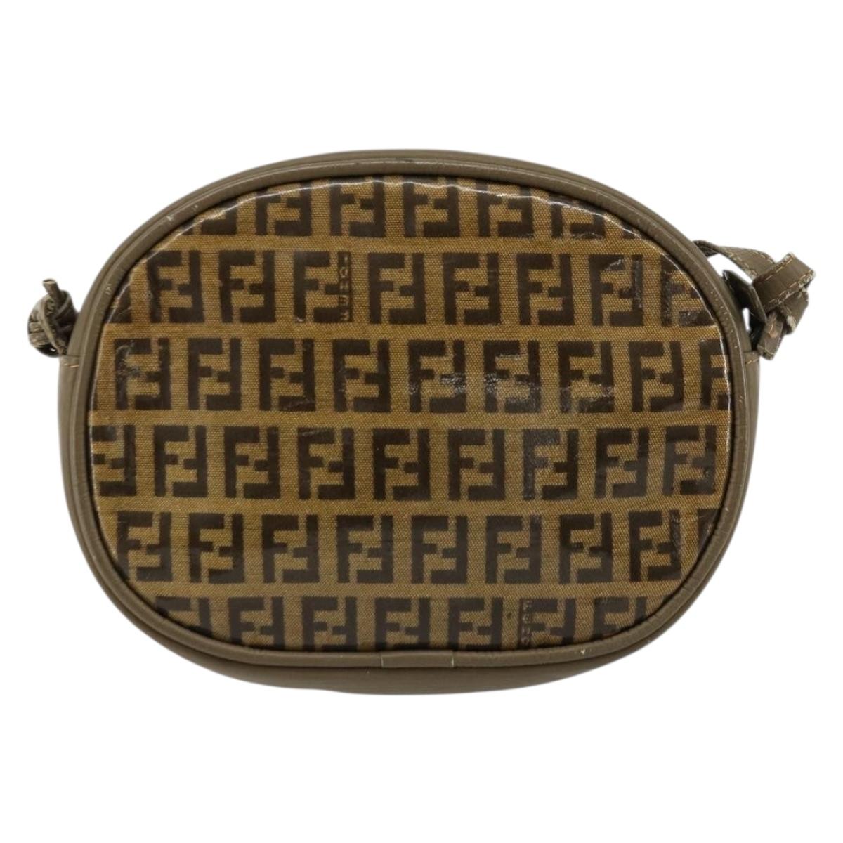 FENDI Zucchino Canvas Shoulder Bag Coated Canvas Beige Gold Auth gh2077
