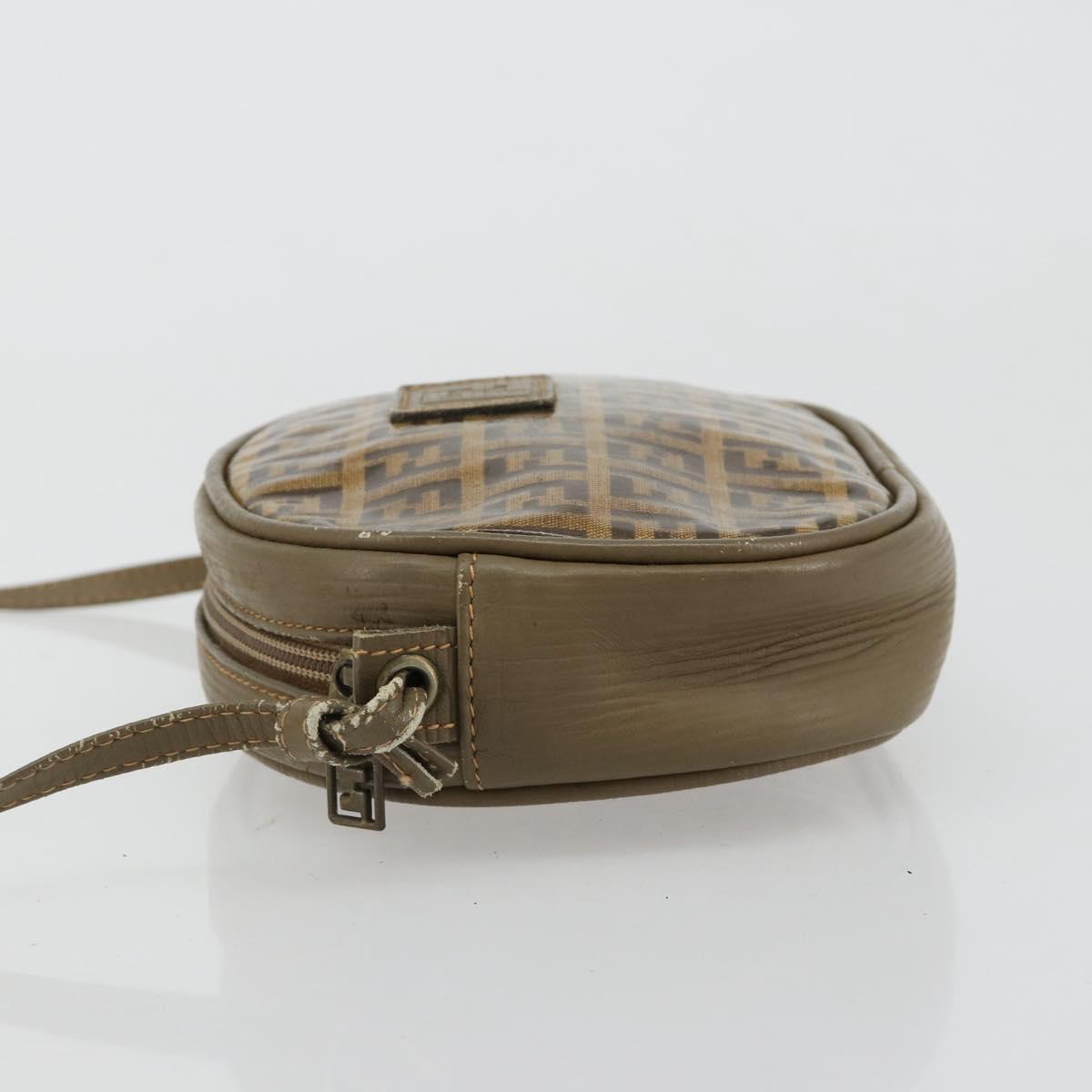 FENDI Zucchino Canvas Shoulder Bag Coated Canvas Beige Gold Auth gh2077