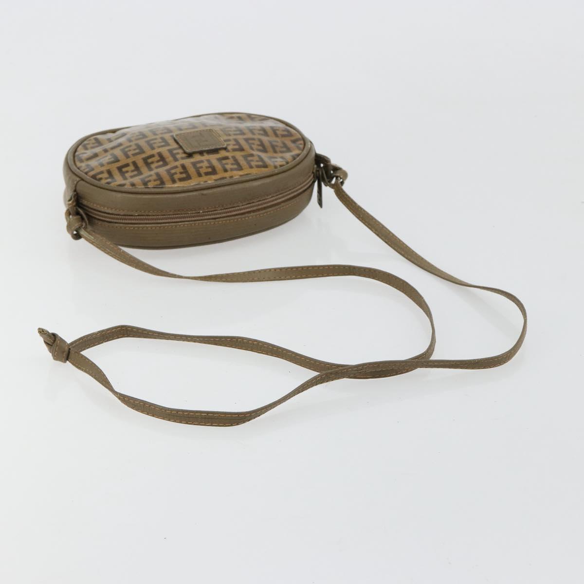 FENDI Zucchino Canvas Shoulder Bag Coated Canvas Beige Gold Auth gh2077