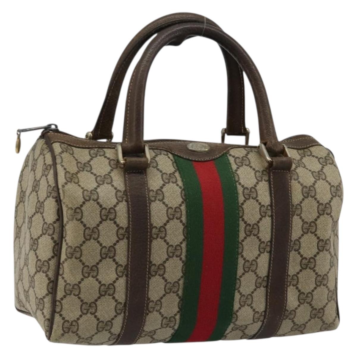GUCCI GG Supreme Web Sherry Line Boston Bag PVC Beige Gold 010 378 Auth gh2078